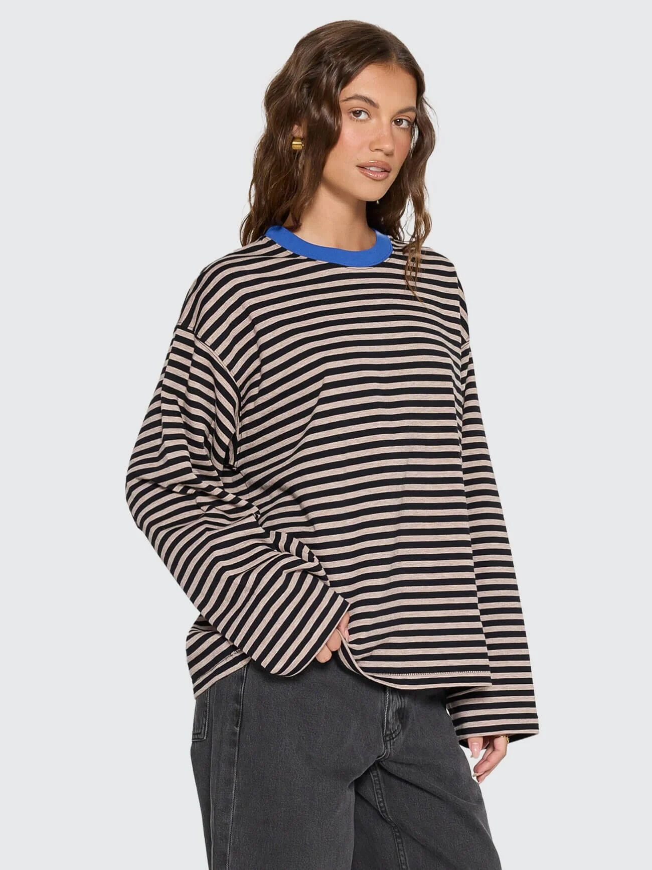 Muse Long Sleeve Oversize Tee - Brown Marle Stripe - Image 6