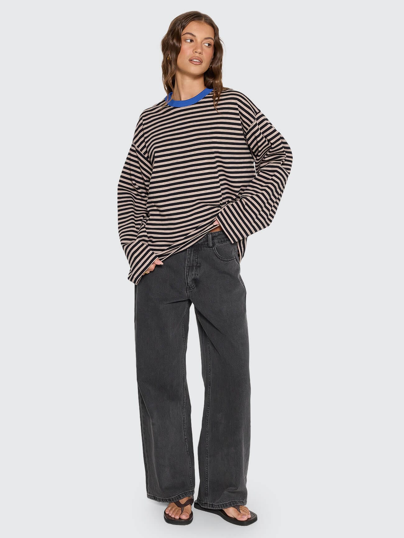 Muse Long Sleeve Oversize Tee - Brown Marle Stripe - Image 8