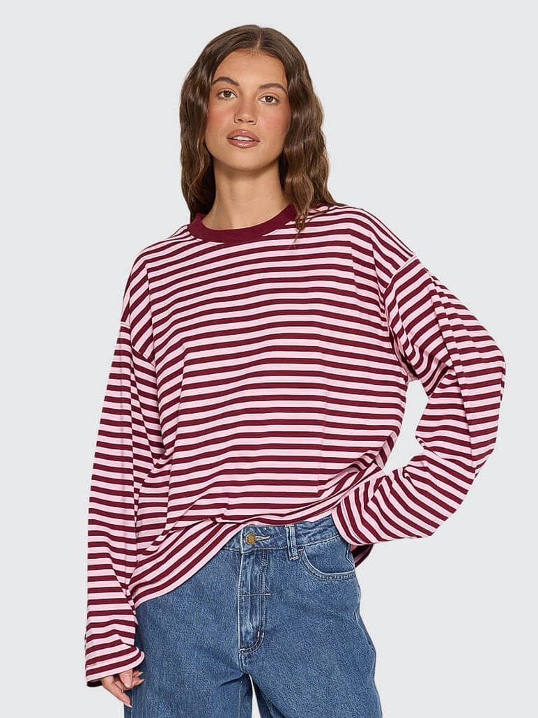 Muse Long Sleeve Oversize Tee - Cherry Red Stripe - Image 3