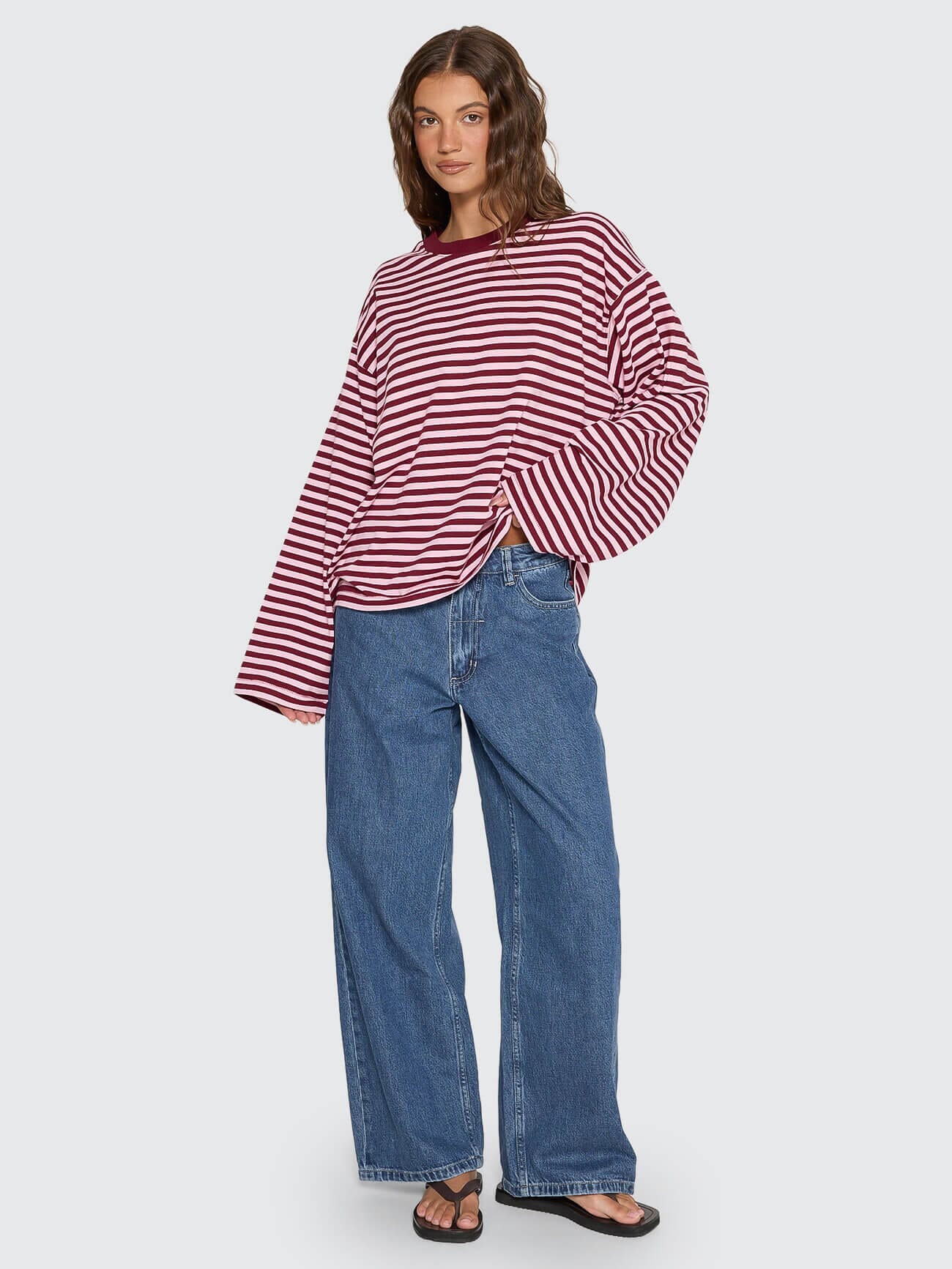 Muse Long Sleeve Oversize Tee - Cherry Red Stripe - Image 4