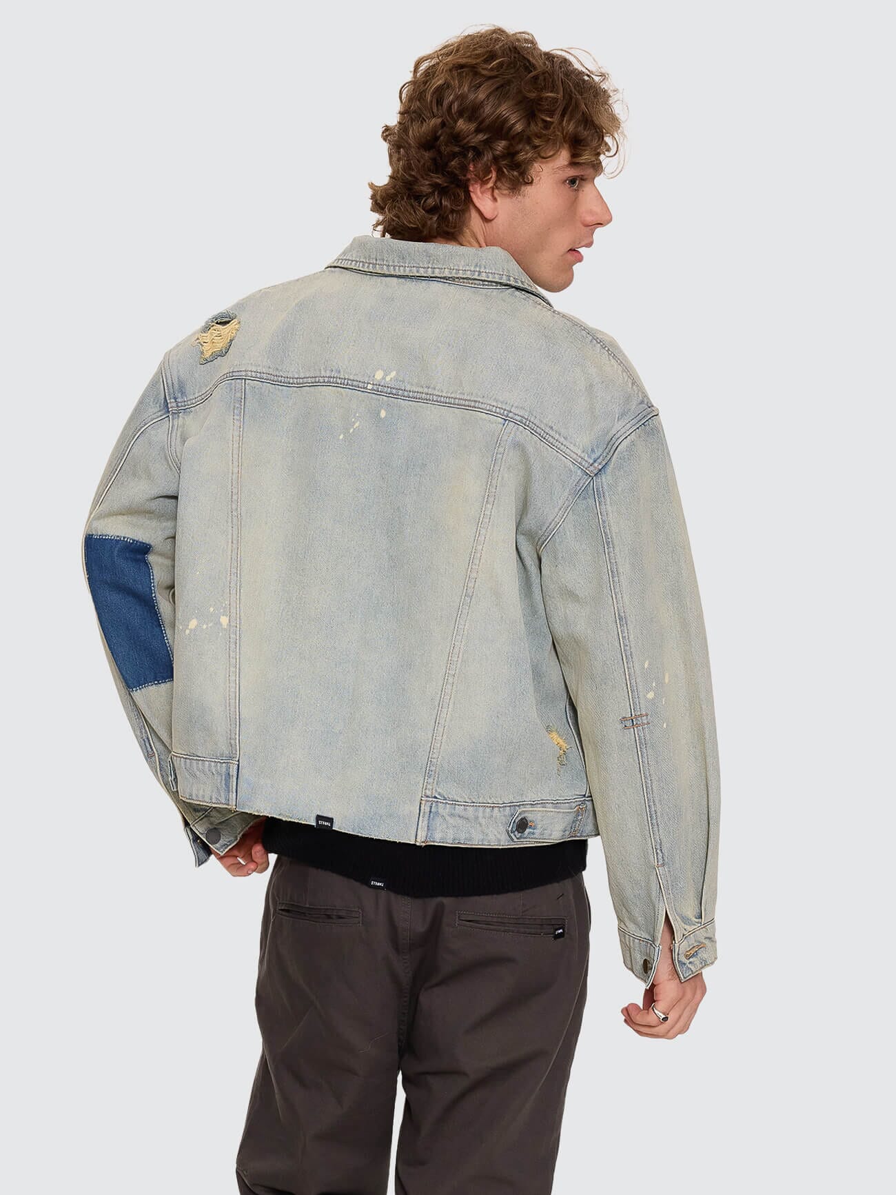 New Delusions Canyon Oversized Cropped Denim Jacket - Repaired Light Dirty Stone - Image 3