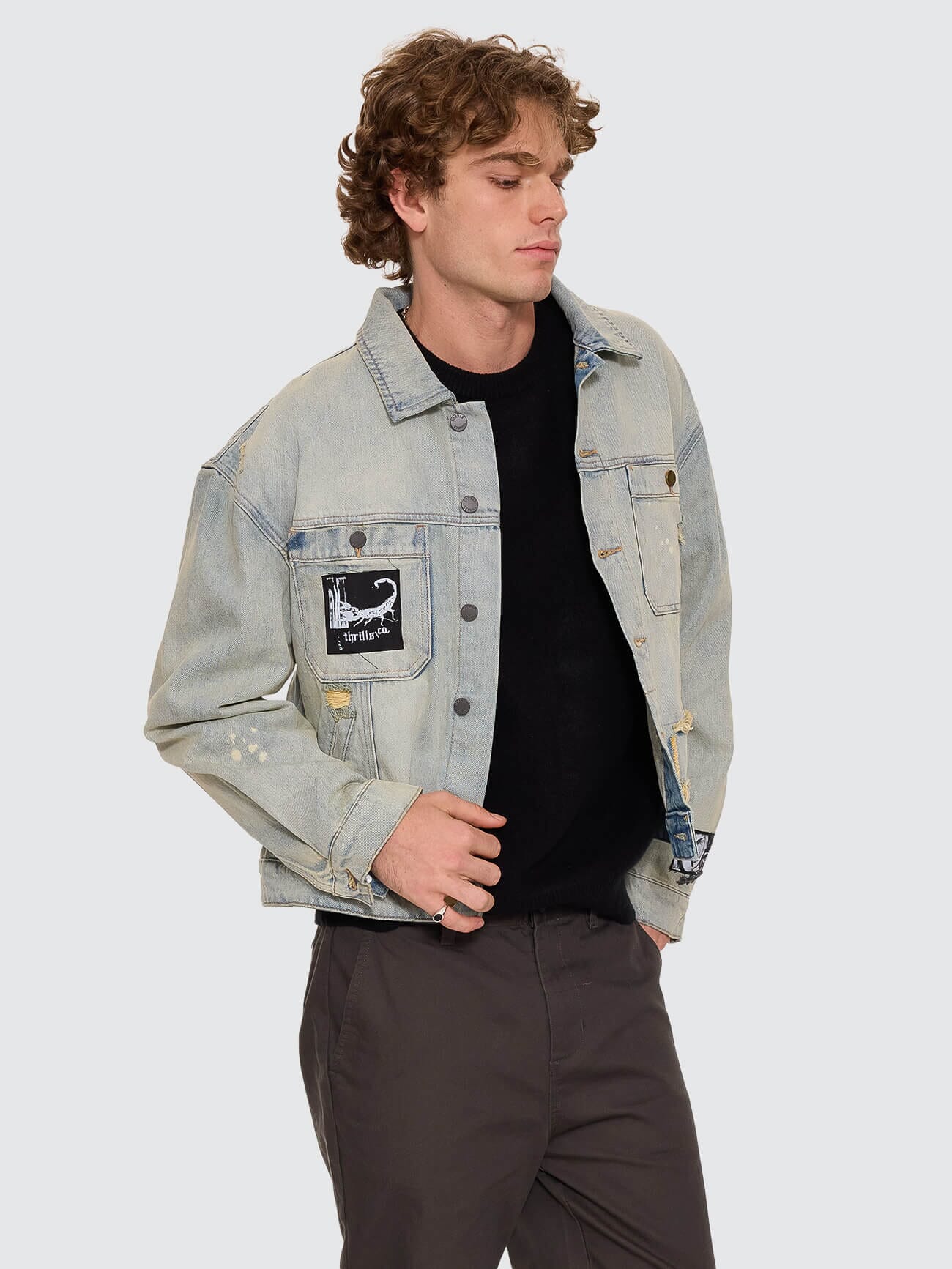 New Delusions Canyon Oversized Cropped Denim Jacket - Repaired Light Dirty Stone - Image 4
