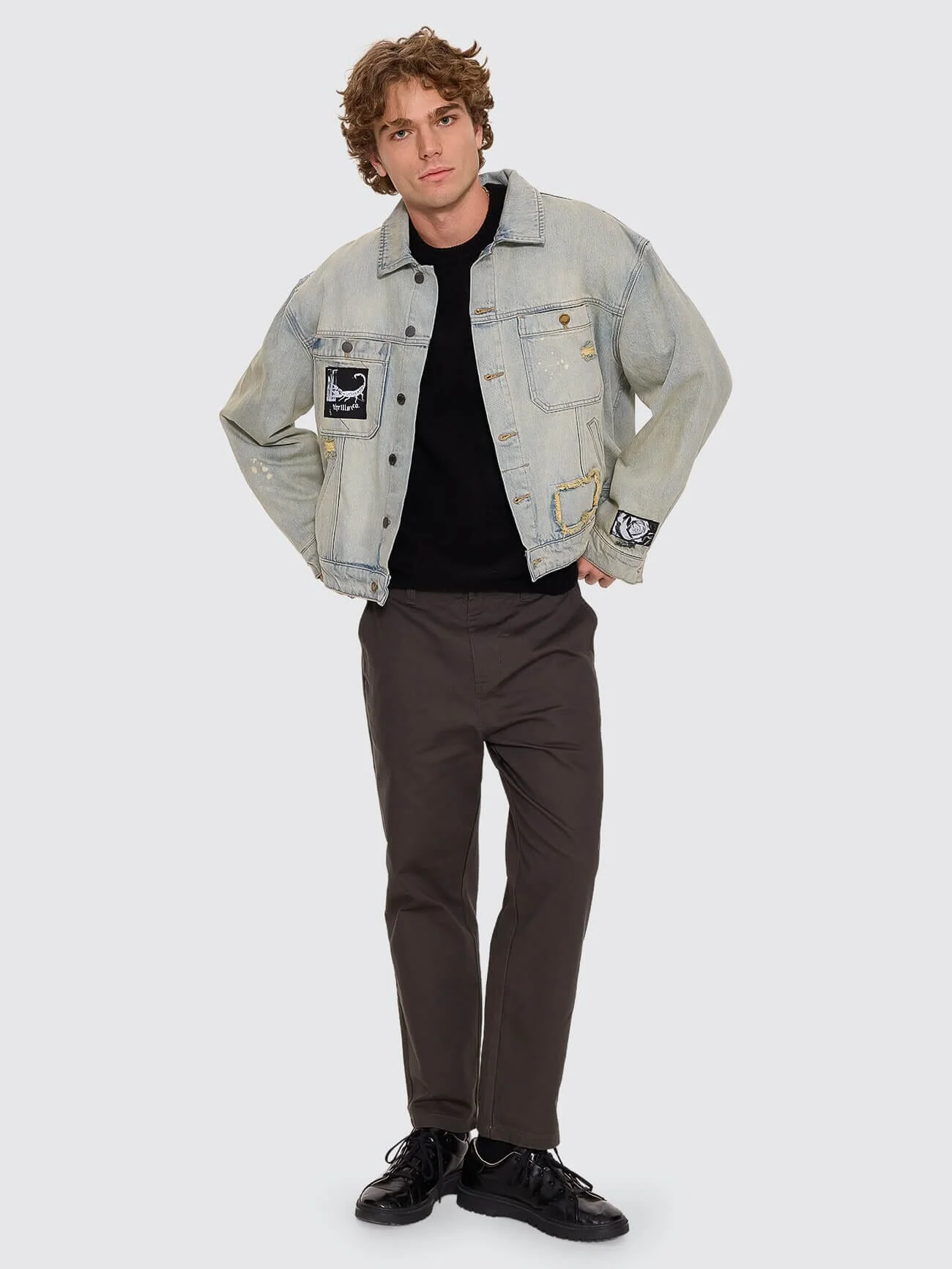 New Delusions Canyon Oversized Cropped Denim Jacket - Repaired Light Dirty Stone - Image 5