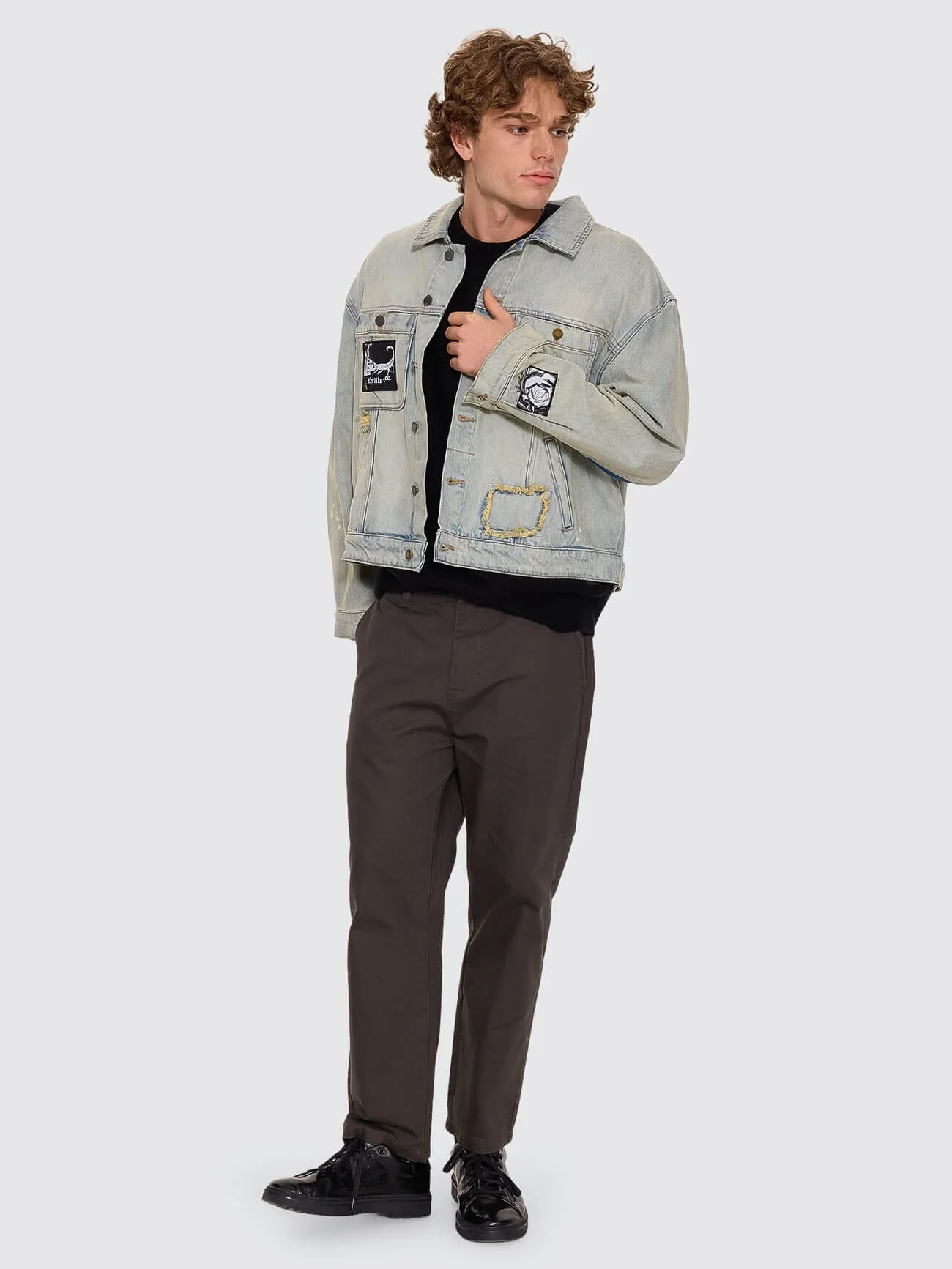 New Delusions Canyon Oversized Cropped Denim Jacket - Repaired Light Dirty Stone - Image 6