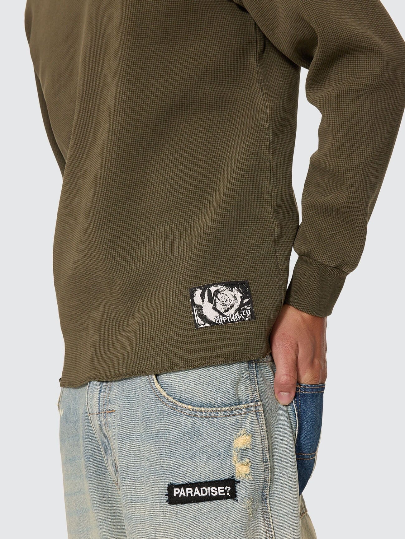 New Delusions Waffle Long Sleeve - Olive Night - Image 2