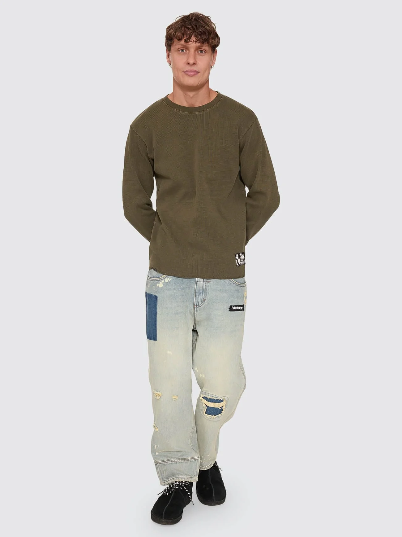 New Delusions Waffle Long Sleeve - Olive Night - Image 5