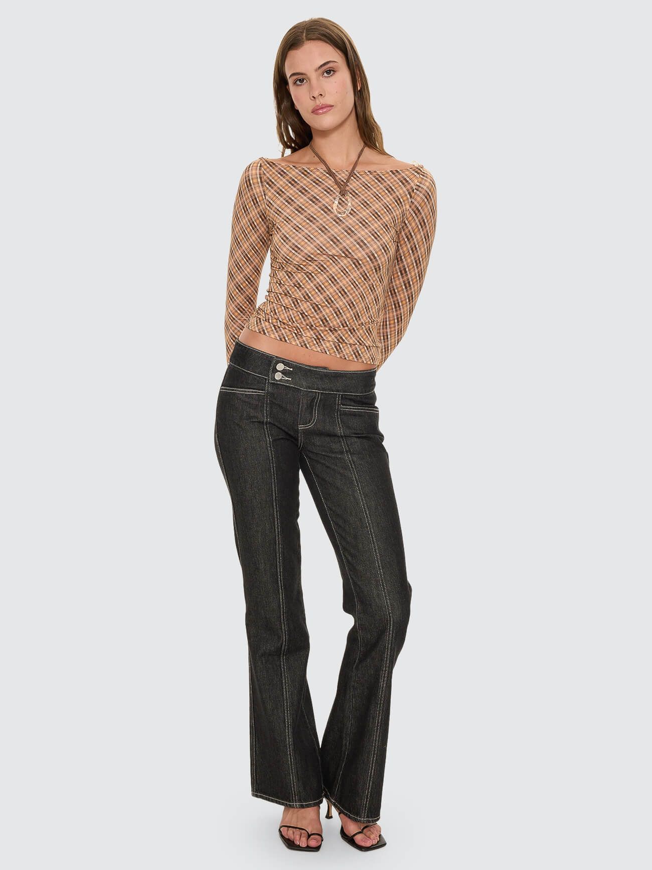 No Vacancy Check Long Sleeve Top - Cinnamon - Image 4