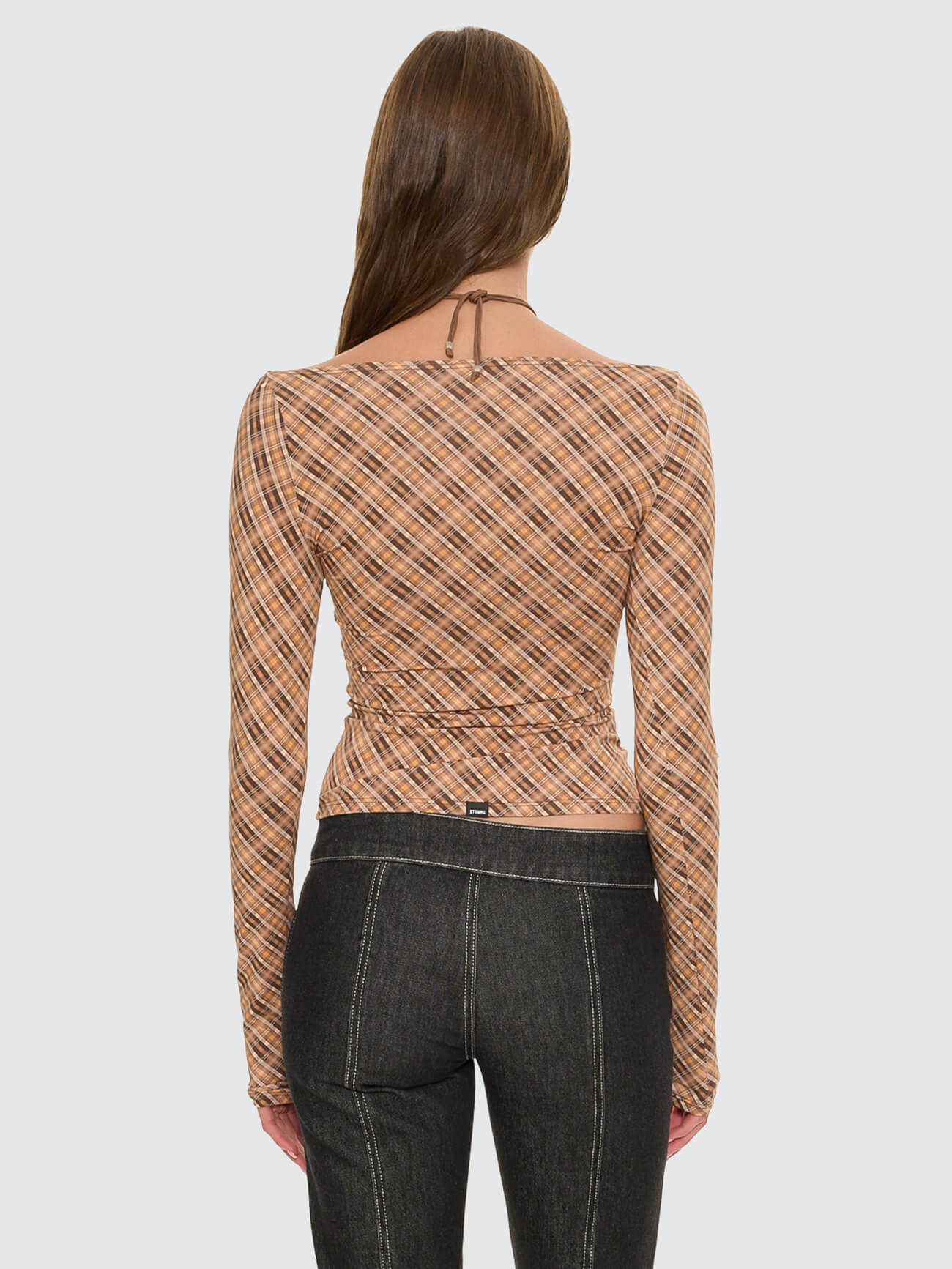 No Vacancy Check Long Sleeve Top - Cinnamon - Image 6