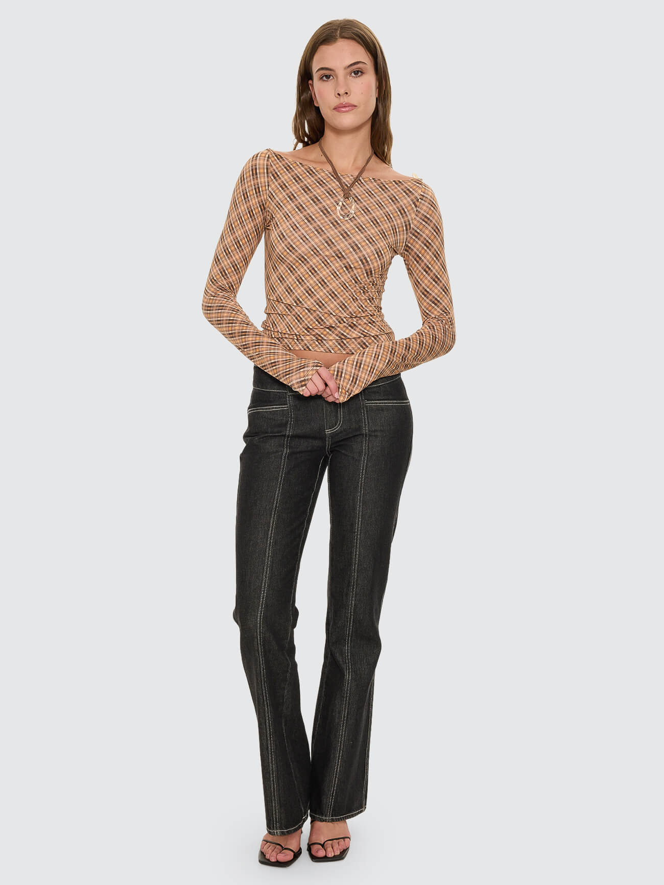 No Vacancy Check Long Sleeve Top - Cinnamon - Image 8