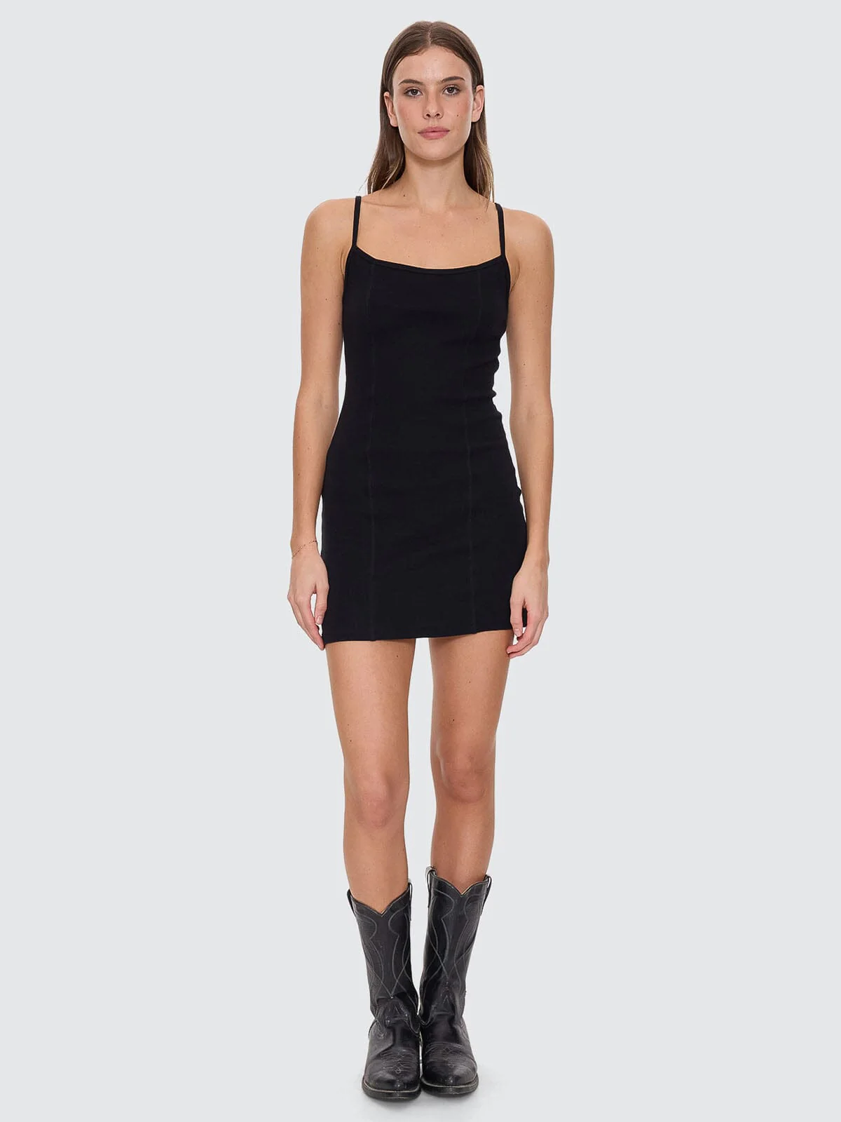 Rib Seam Mini Dress - Black