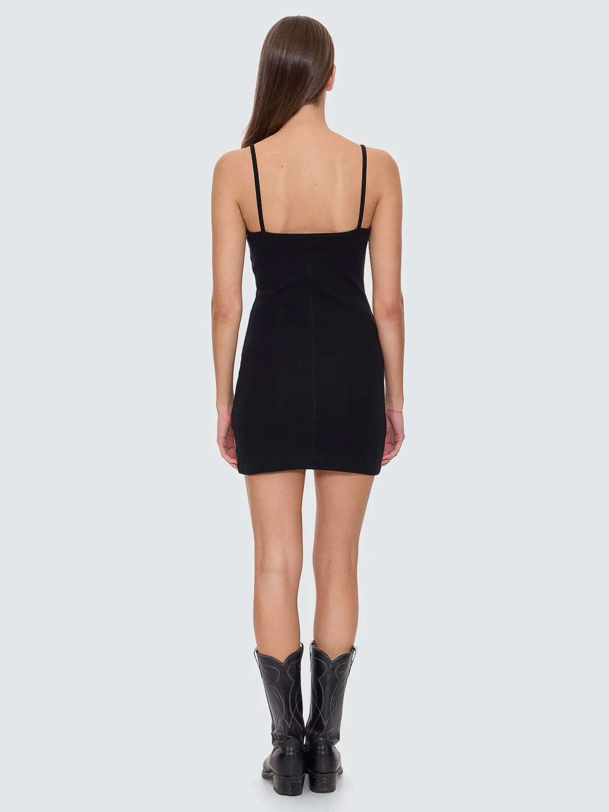 Rib Seam Mini Dress - Black - Image 3