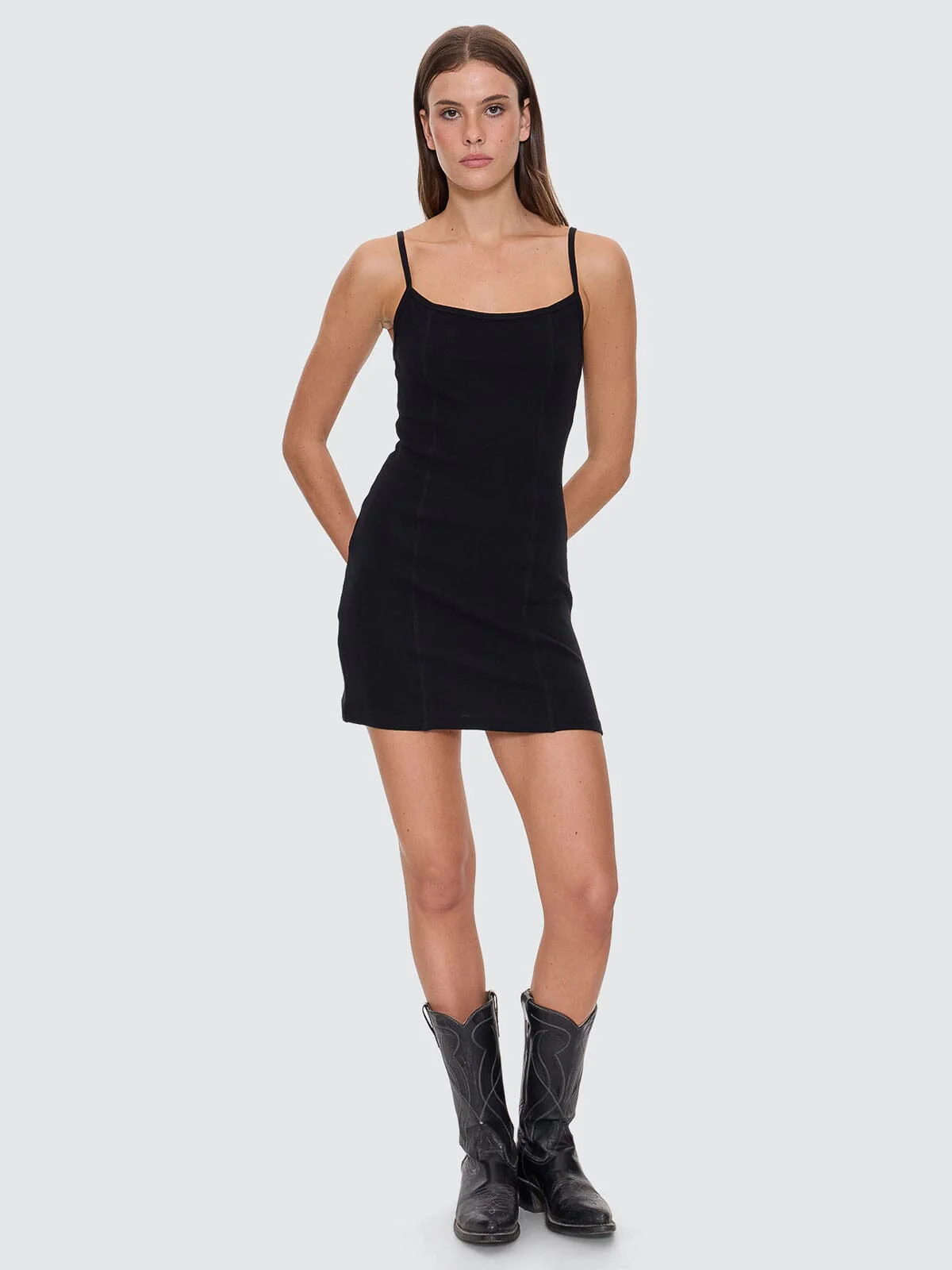 Rib Seam Mini Dress - Black - Image 5