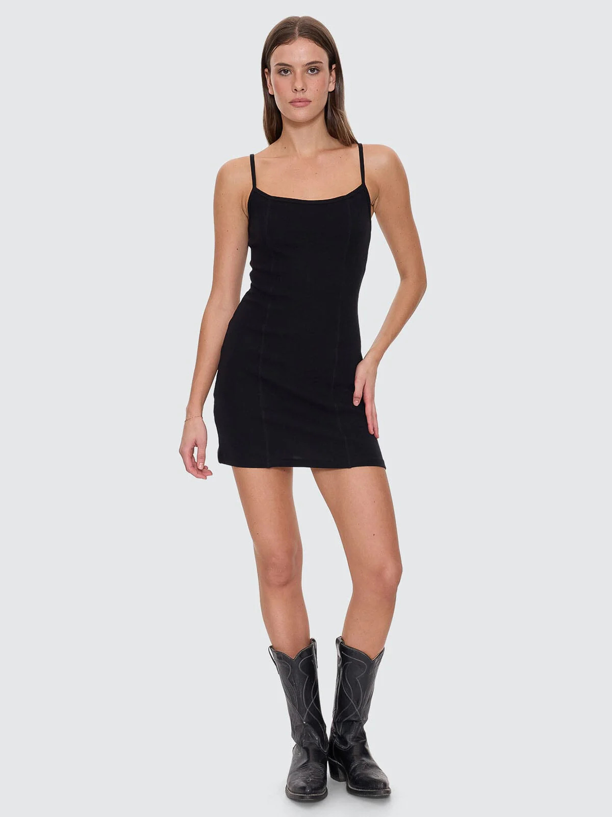 Rib Seam Mini Dress - Black - Image 6