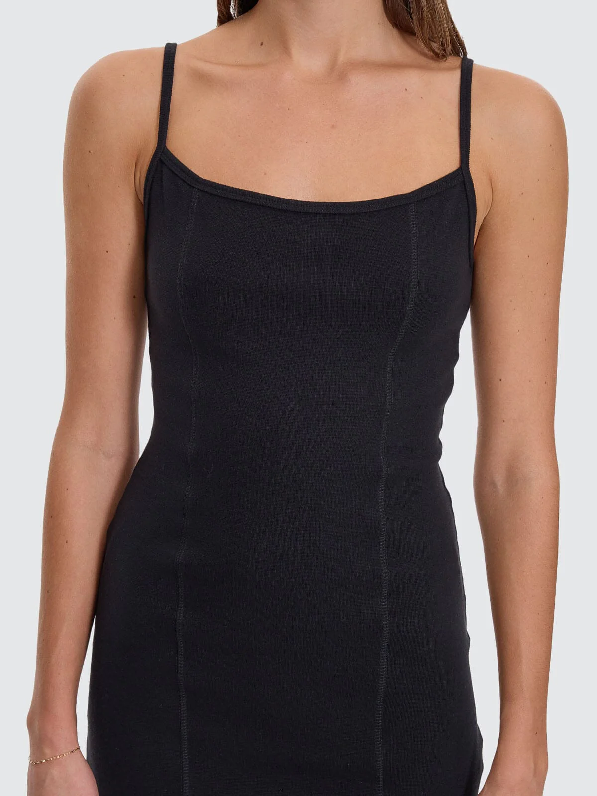 Rib Seam Mini Dress - Black - Image 7