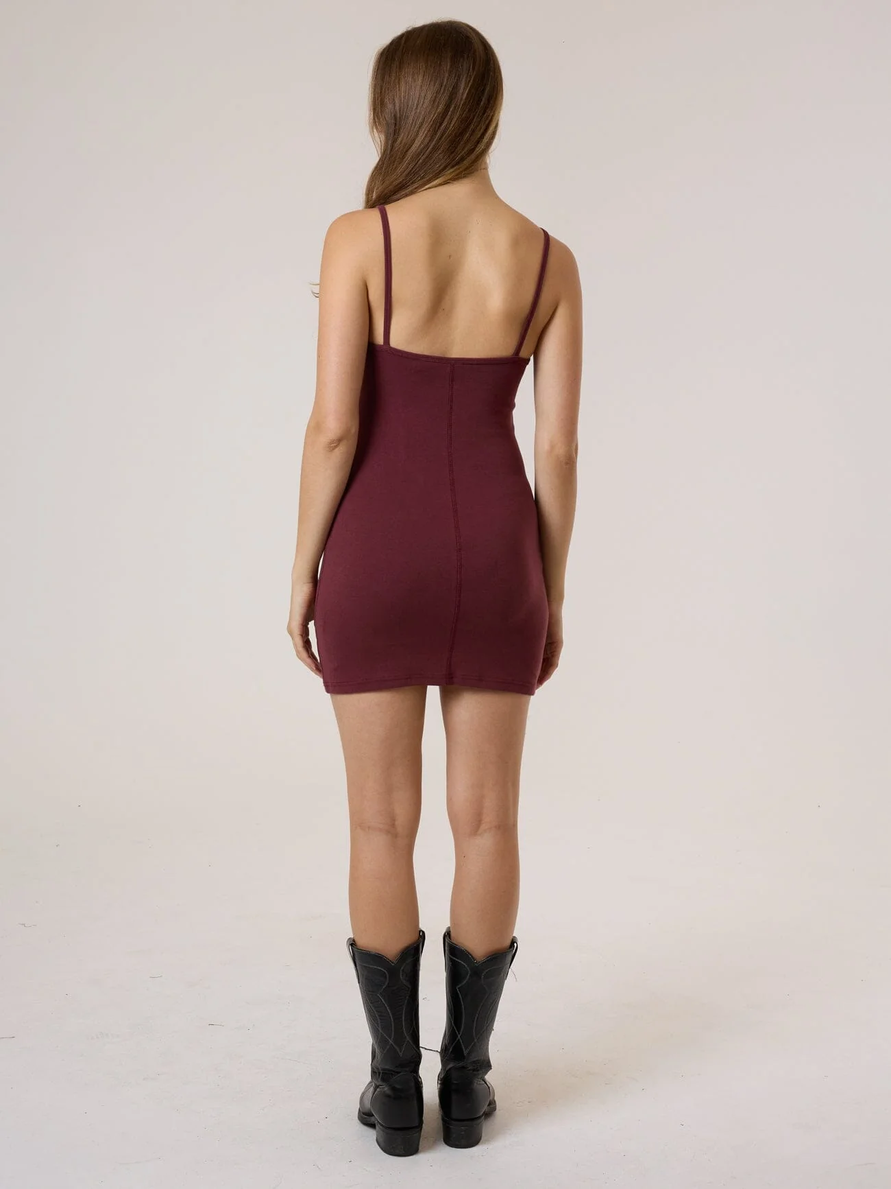 Rib Seam Mini Dress - Dark Cherry - Image 2