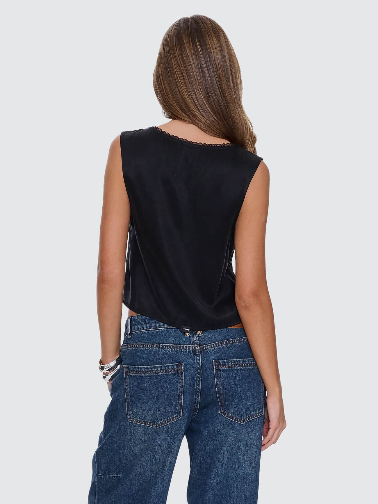 Saige Tie Front Top - Black - Image 4