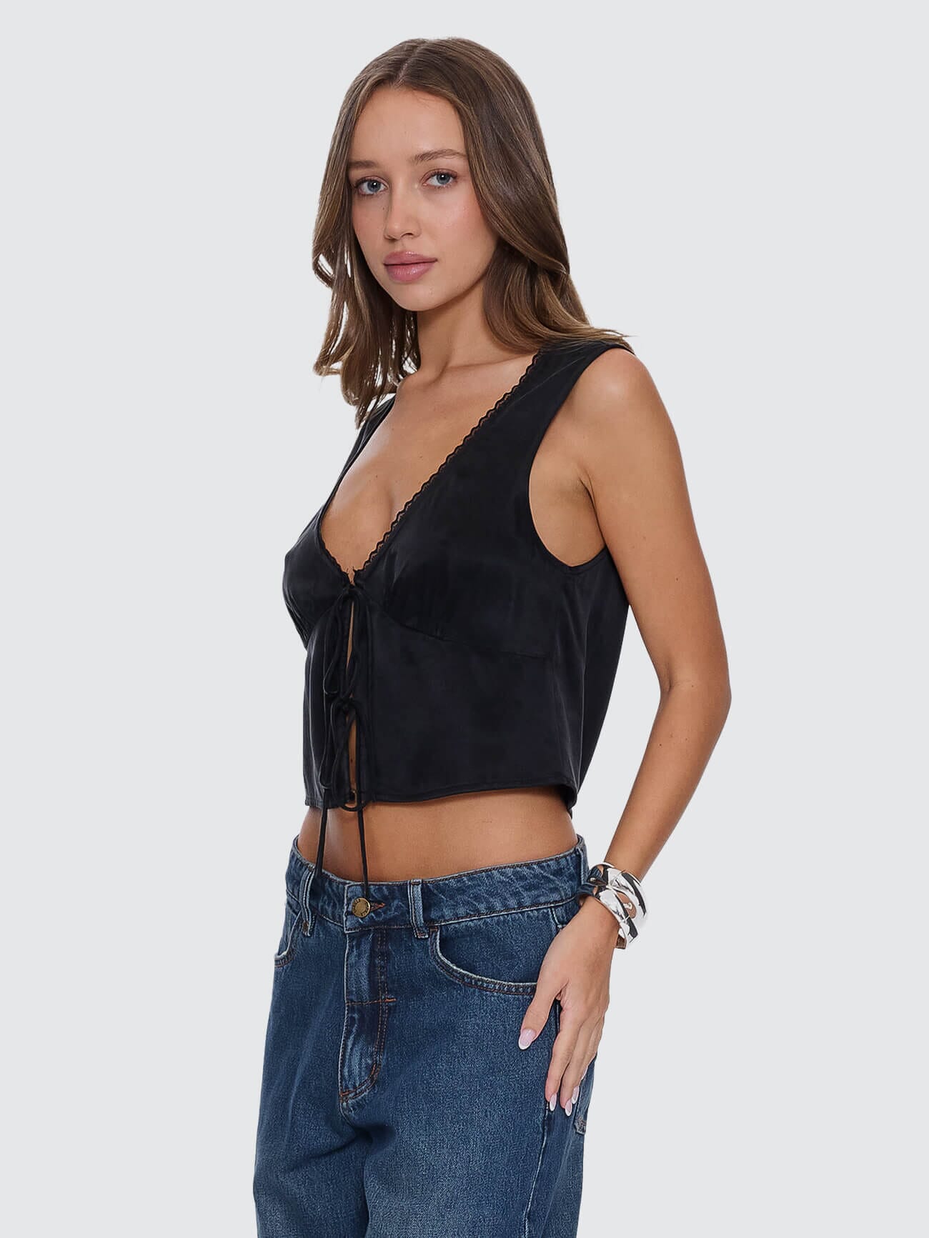 Saige Tie Front Top - Black - Image 6