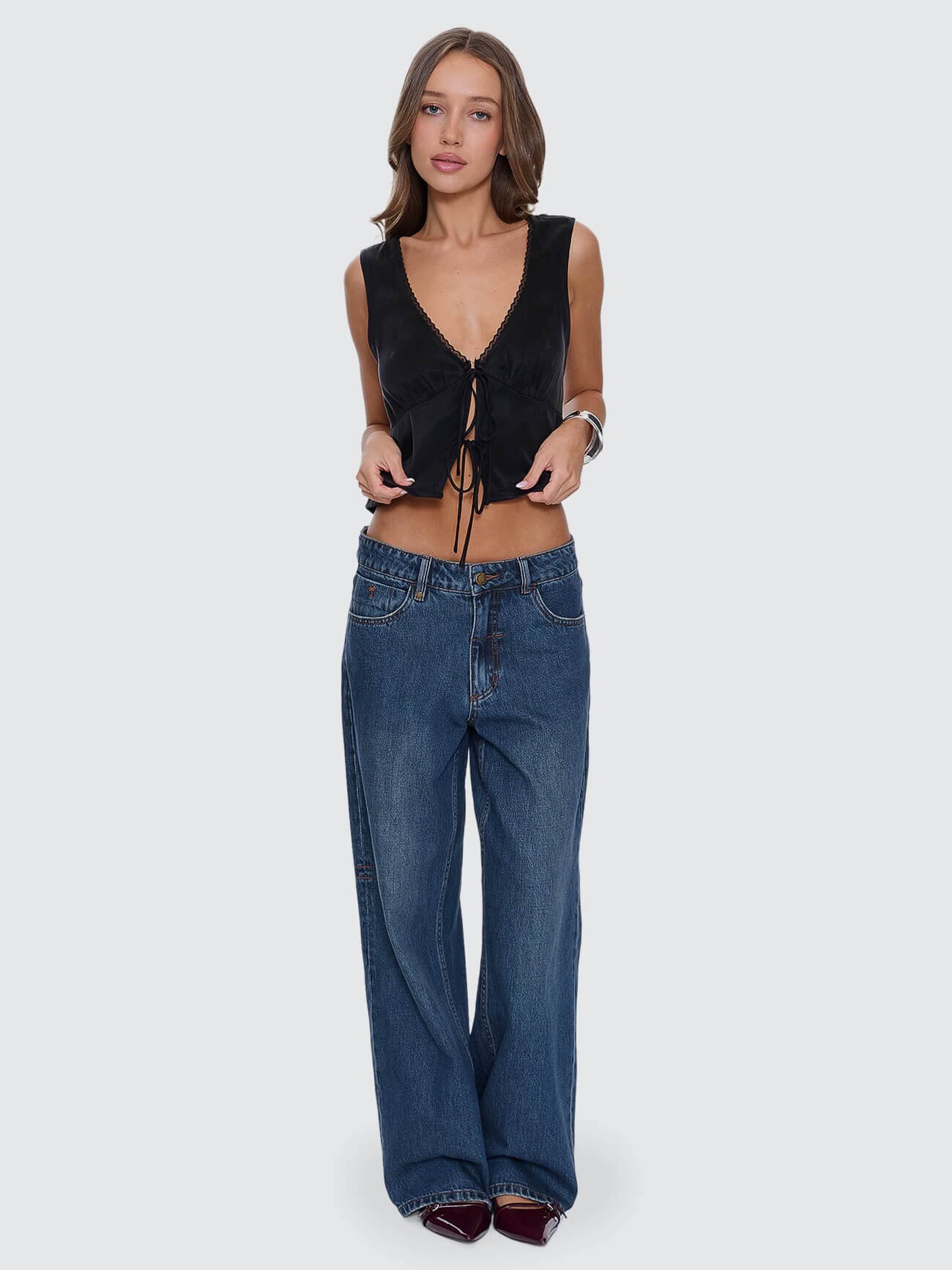Saige Tie Front Top - Black - Image 7