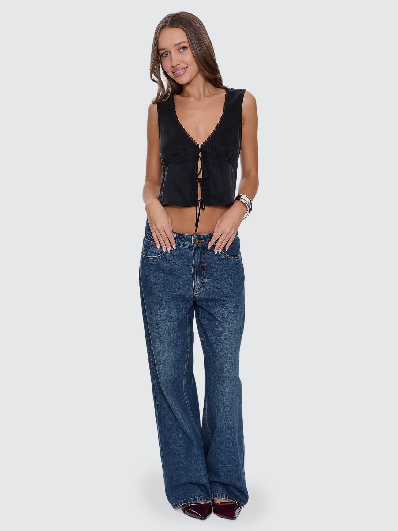 Saige Tie Front Top - Black - Image 8