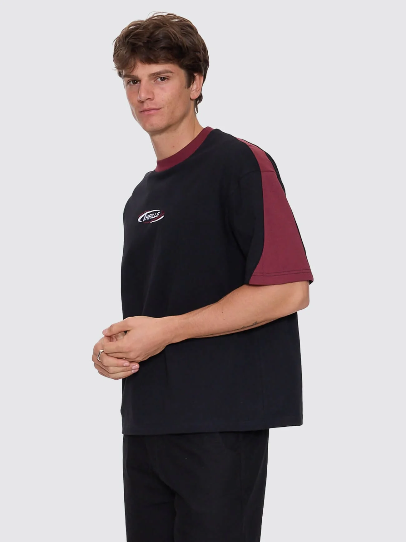 Spectral Panel Box Fit Oversize Cropped Tee - Black