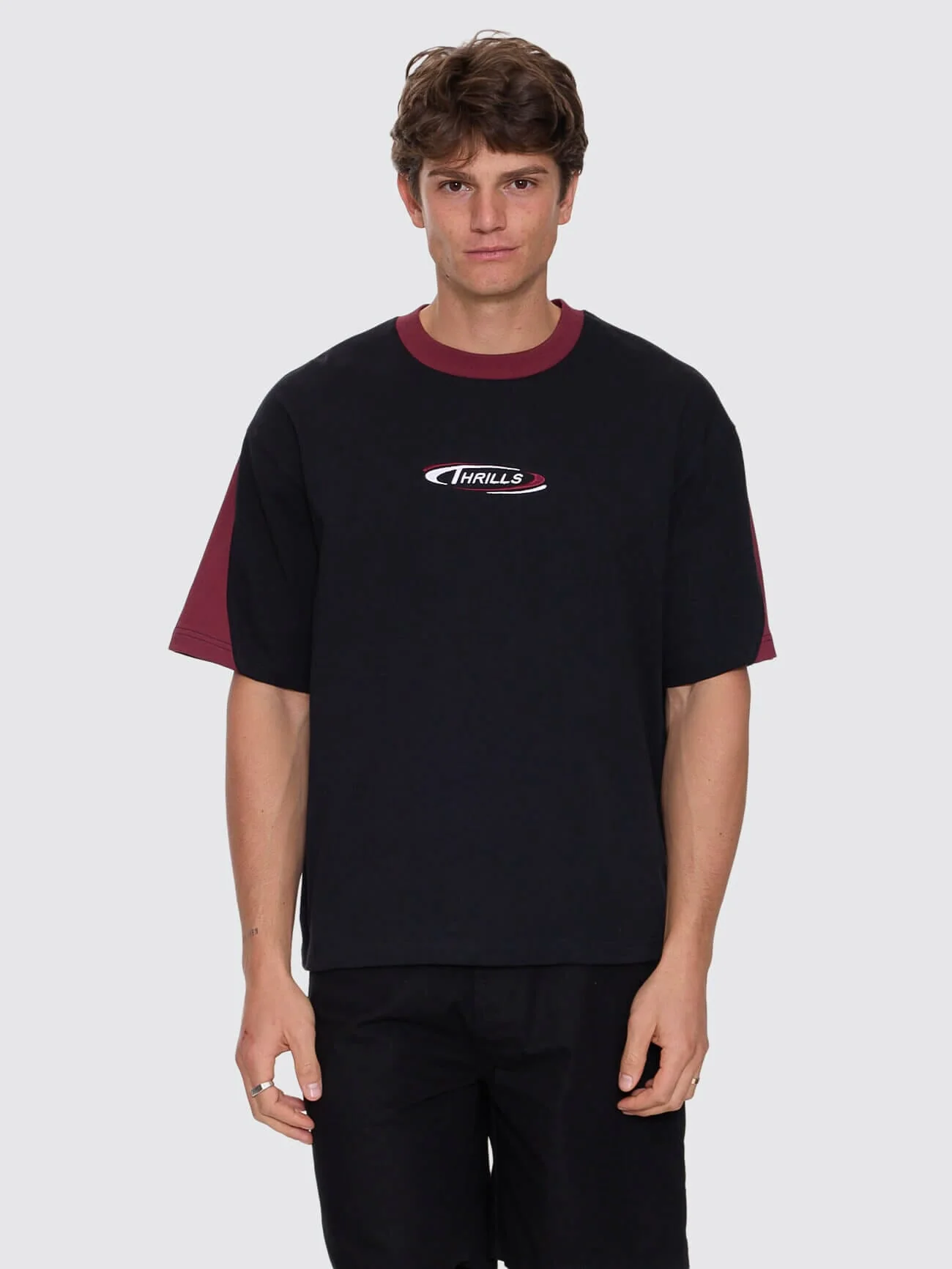 Spectral Panel Box Fit Oversize Cropped Tee - Black - Image 9