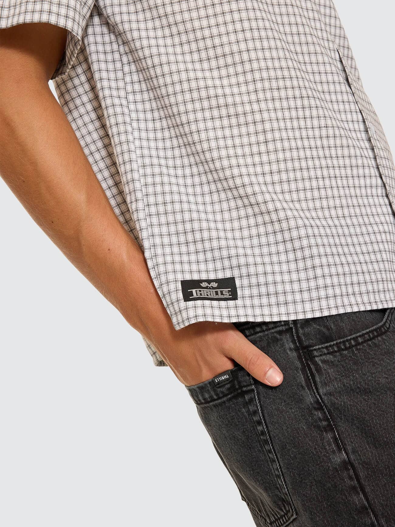 Super Charged Short Sleeve Cropped Check Work Shirt - White - Image 6