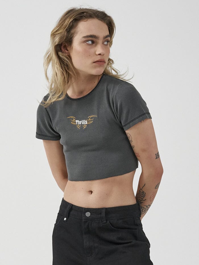 Thrills Golden Wings Baby Crop Tee - Merch Black - Image 3