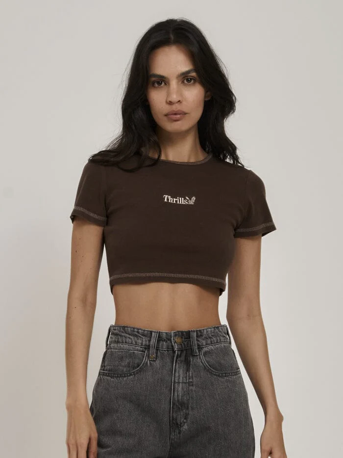 Thrills Workwear Embro Crop Baby Tee - Umber