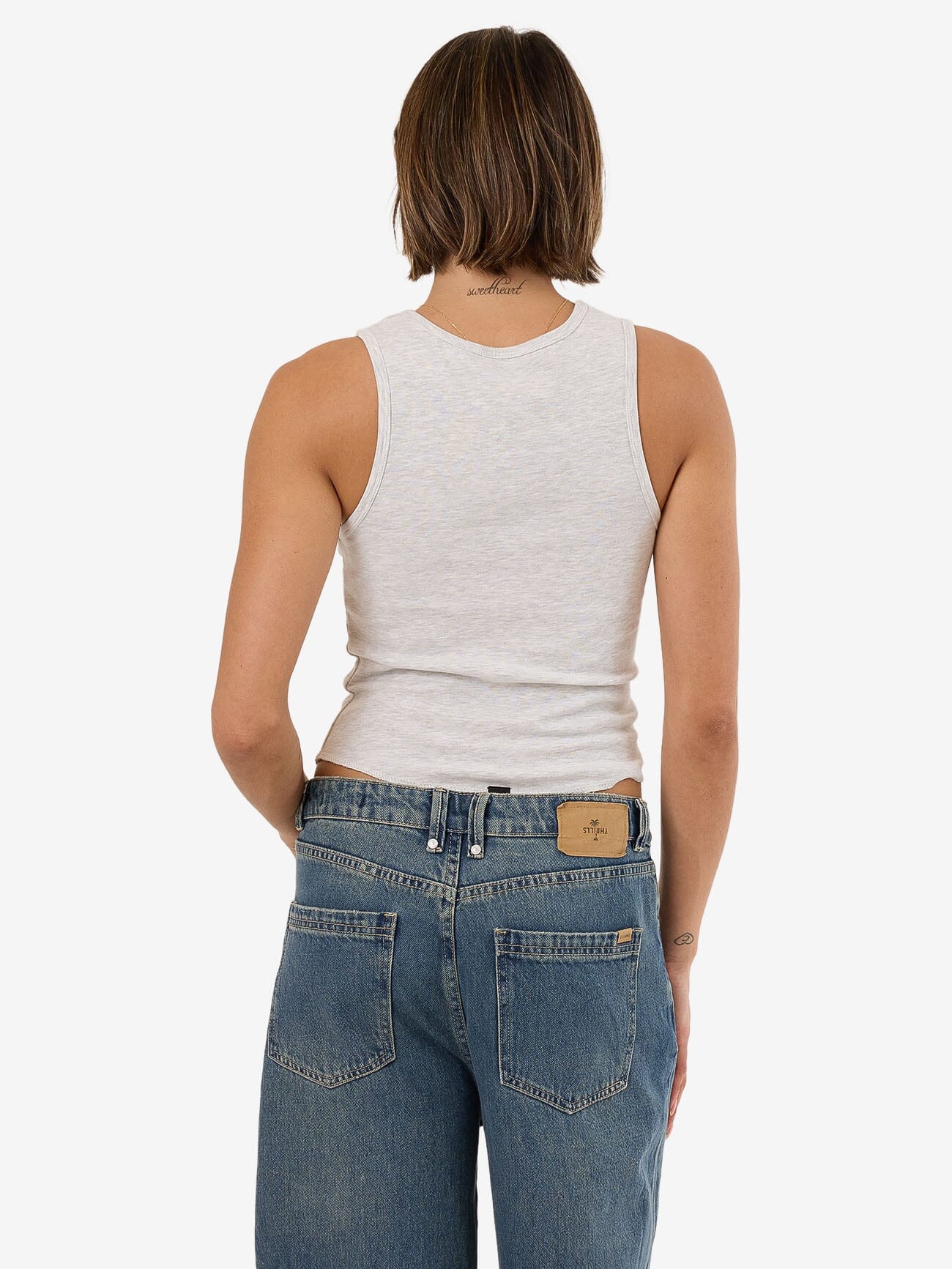 Thrills Workwear Embro Curve Tank - White Marle - Image 2