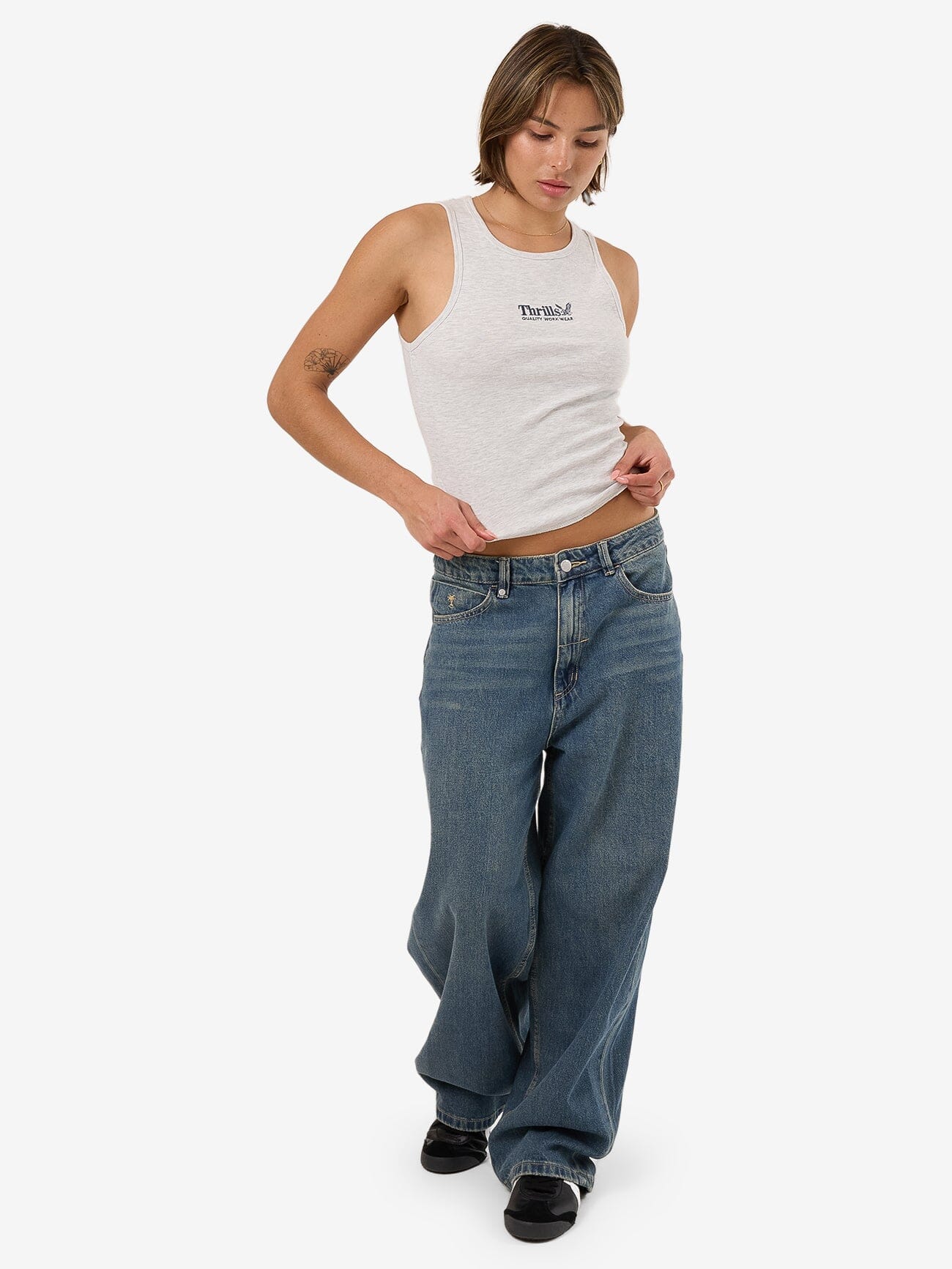 Thrills Workwear Embro Curve Tank - White Marle - Image 5
