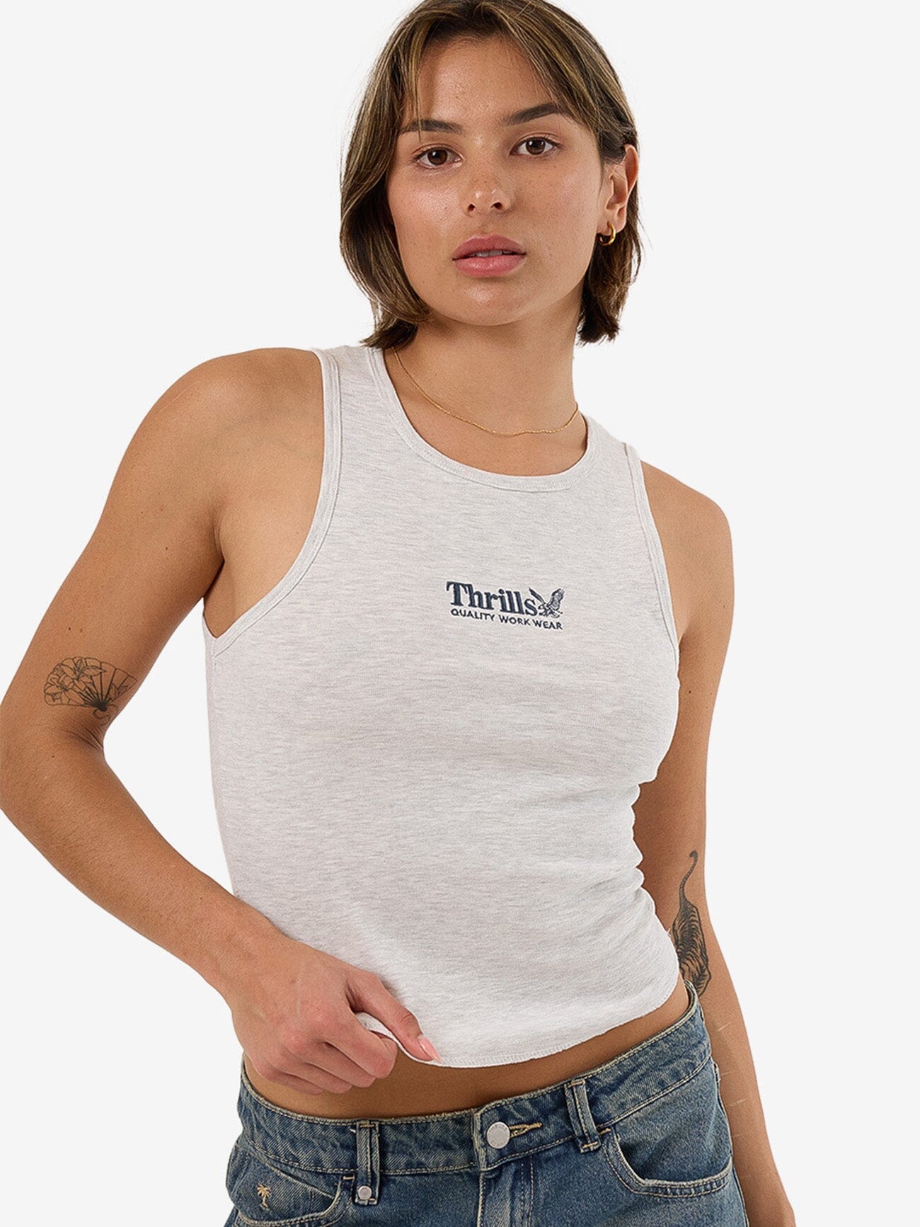 Thrills Workwear Embro Curve Tank - White Marle - Image 6