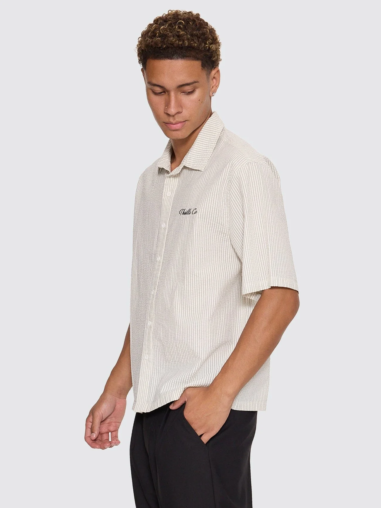 Visions Box Crop Short Sleeve Shirt - Heritage White Stripe - Image 3