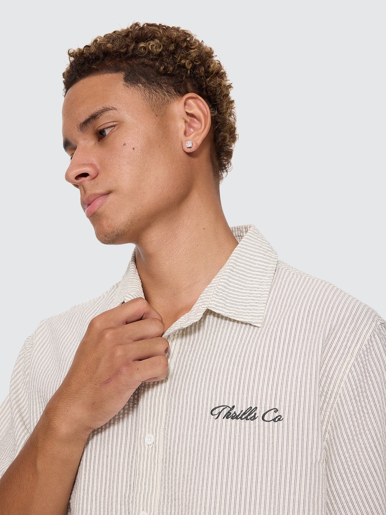 Visions Box Crop Short Sleeve Shirt - Heritage White Stripe - Image 4