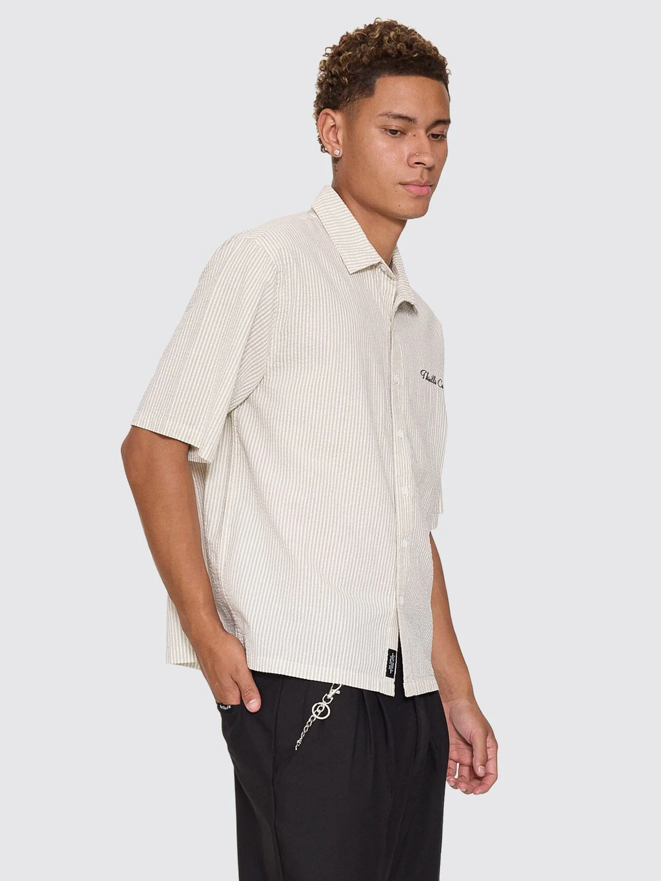 Visions Box Crop Short Sleeve Shirt - Heritage White Stripe - Image 5