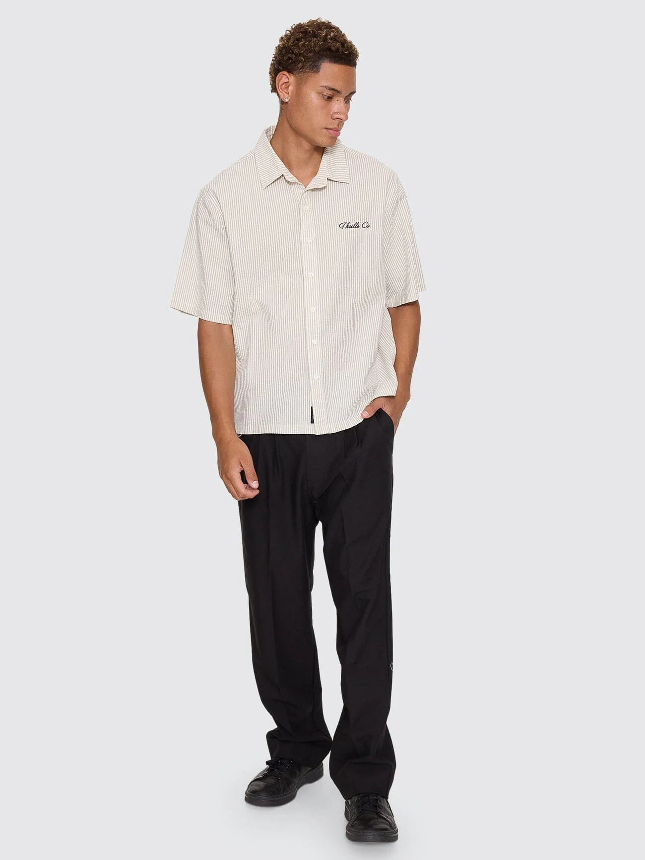 Visions Box Crop Short Sleeve Shirt - Heritage White Stripe - Image 6