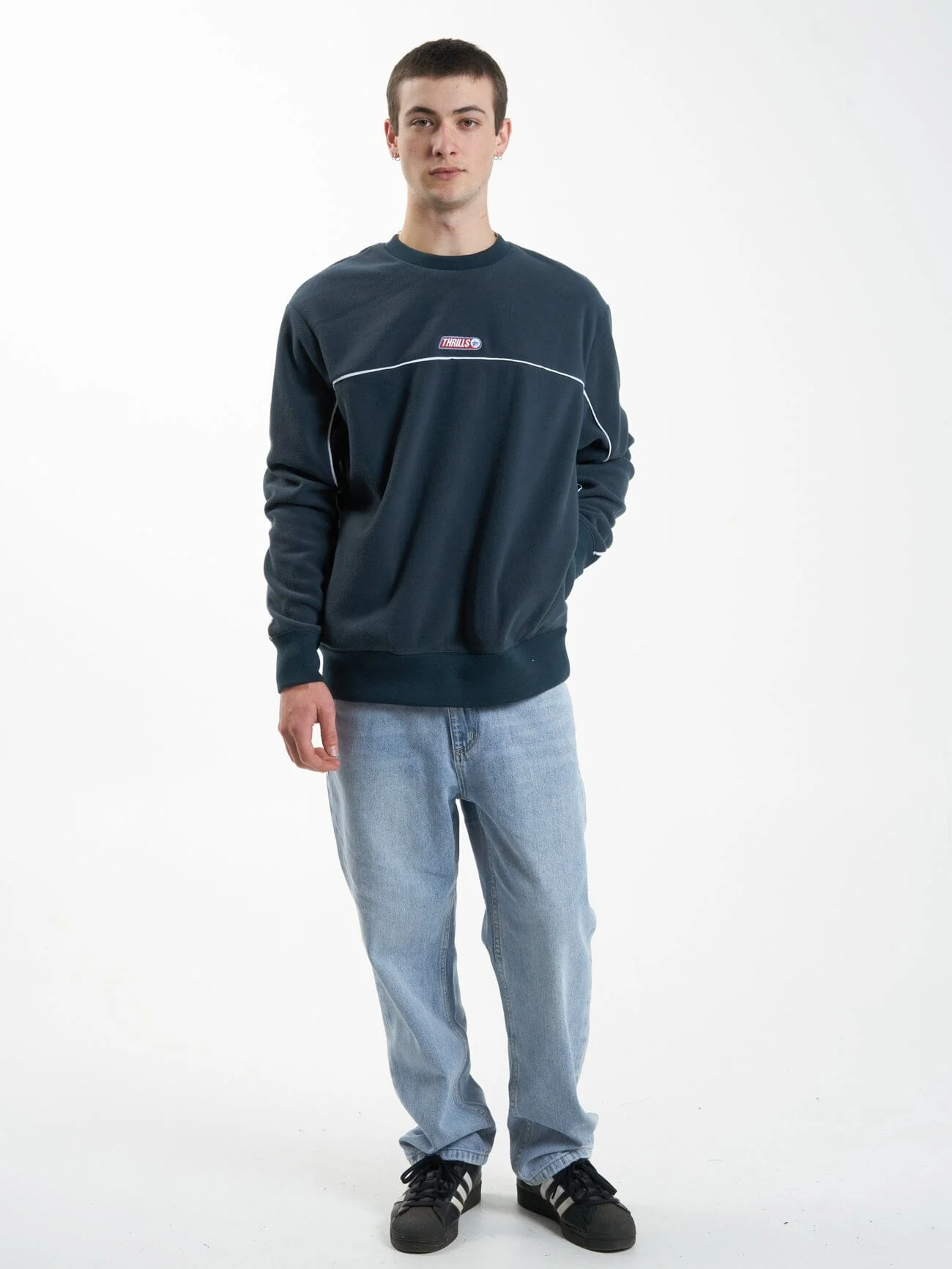 Wisdom Oversize Polar Fleece Crew - Petrol - Image 5